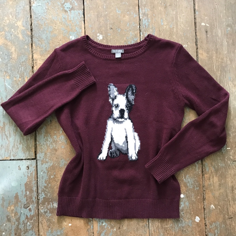 Maroon Sweater with French Bulldog